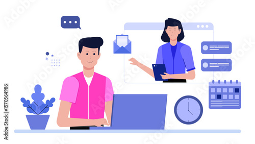 Sales Manager Reviewing Contracts, flat vector illustration