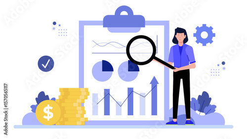 Finance Manager Reviewing Expenses, flat vector illustration