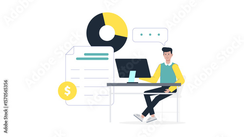 Product manager leading sprint planning meeting, flat vector illustration