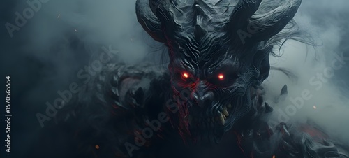 a light oni devil , coming out of the smoke,ai generative