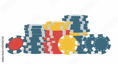 Flat Vector Illustration of Poker Chips Stack