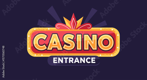 Flat Vector Illustration of Casino Entrance Sign