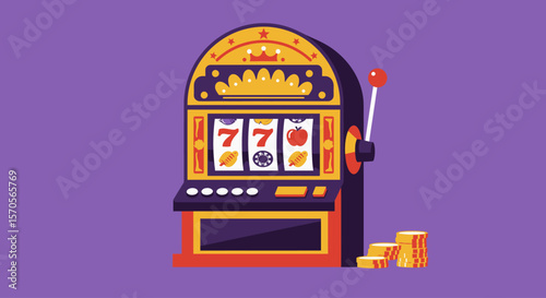 Flat Vector Illustration of Casino Slot Machine