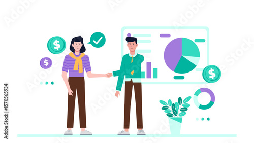 Startup Founder Pitching to Investors, flat vector illustration