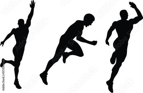 Sprinter Silhouette Vector Set | Running Athlete Clipart in Motion Poses