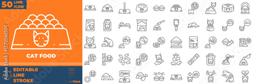 Cat Food Line Editable Icons set. Vector illustration in modern thin line style of cat food icons: pet, dog, food, etc