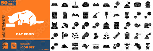 Cat Food Solid Editable Icons set. Vector illustration in modern thin solid style of cat food icons: pet, dog, food, etc