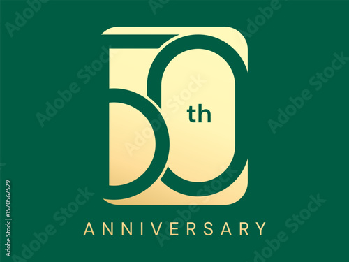 50th Anniversary luxury gold celebration with overlapping numbers in rounded square logo vector design concept. Fifty Years anniversary gold logo template for celebration event, invitation, card, web.