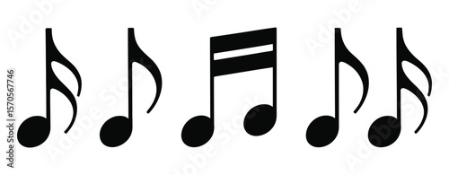 Modern music note vector icons set, simple and elegant symbols for design
