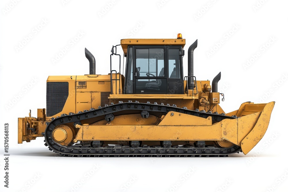 Yellow bulldozer machinery construction vehicles heavy equipment tracks work on white background. Generative Ai Yellow bulldozer machinery construction vehicles heavy equipment tracks work on white background. Generative Ai