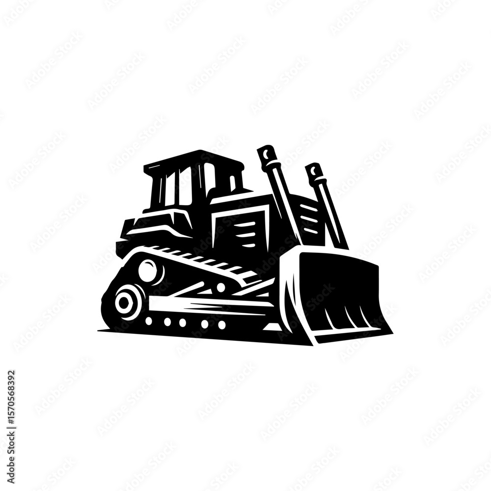 Naklejka premium A powerful bulldozer, depicted in a strong black silhouette, ready for heavy construction work.