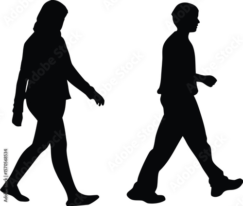 Walking Men Silhouette Vector | Casual Male Figures Clipart in Motion
