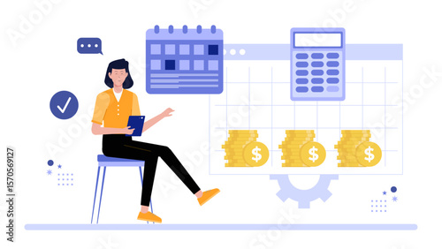 Woman planning finances with tablet, suitable for financial advising, budgeting, technology and business concepts in blog posts, websites, and social media.