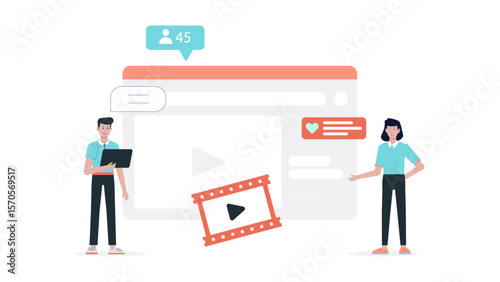 Two people presenting a video online, suitable for business presentations, webinars, online meetings, education, training sessions, and promotional videos.