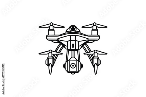Minimalist Drone Illustration with Clean Lines and Modern Design on White Background