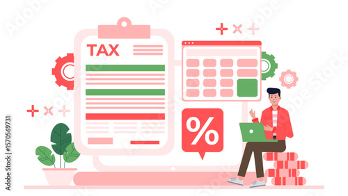 Person sitting at a computer, filing taxes online. Suitable for financial or technology concepts, online services, tax preparation themes.
