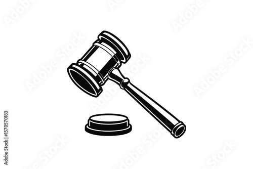 Black and white gavel illustration for law justice and legal themes