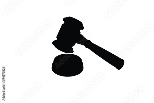 Black Silhouette of a Gavel Striking a Sound Block on White