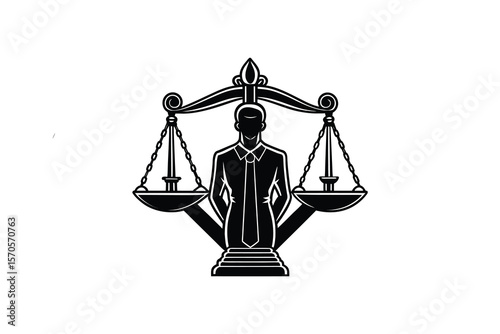 Lawyer Silhouette with Scales of Justice in Monochrome Vector Illustration