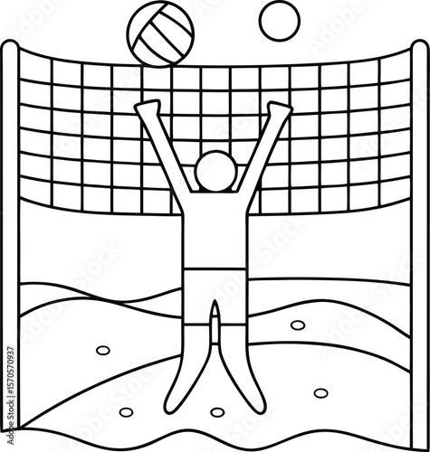 Person playing volleyball on sand with net and ball beach sport