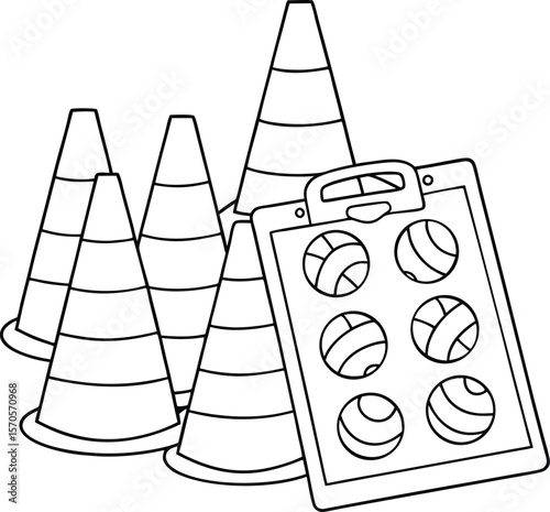 Sports cones and clipboard with balls training cones agility cones