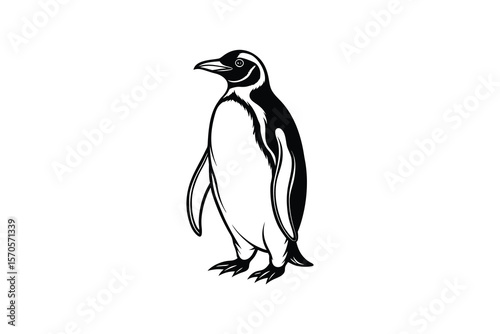 Elegant Black and White Penguin Illustration on a Clean White Background