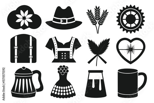 Set of 12 Simple Black and White Icons
