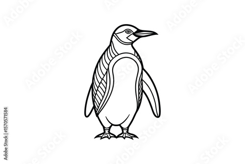 Elegant Penguin Illustration with Intricate Line Work on a White Background