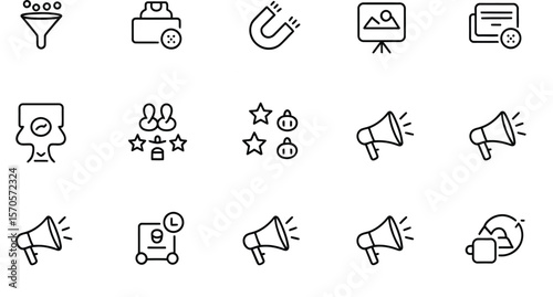 Collection of marketing icons representing lead generation and customer acquisition strategies