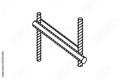 Isometric Illustration of Rebar Reinforcement for Concrete Construction in Black and White