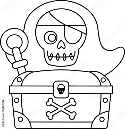 Pirate skull treasure chest crossbones eye patch vector
