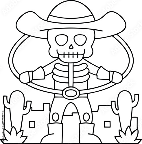 Skeleton cowboy riding horse in desert western vector