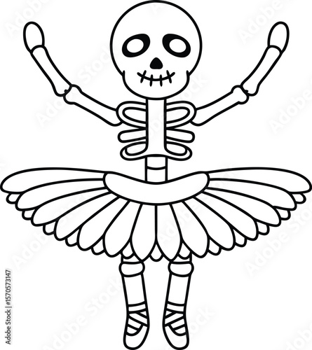 Skeleton dancer wearing tutu and ballet shoes vector