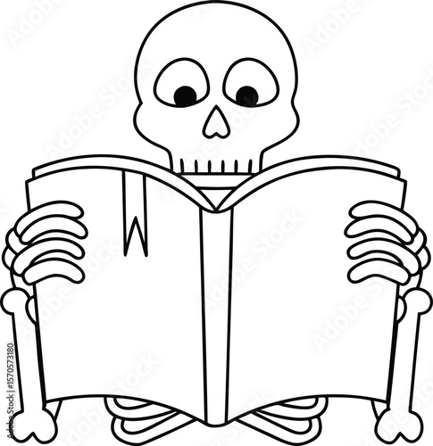 Skeleton reading book with bookmark bones