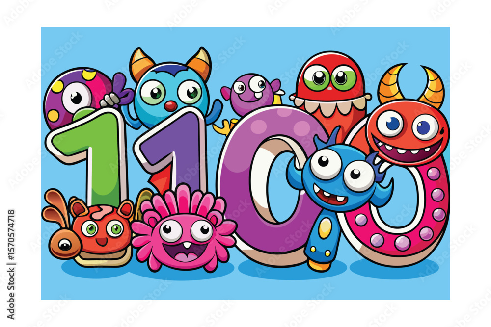 Obraz premium Colorful Cartoon Monsters Celebrating the Number Ten A Playful Illustration for Children with Cheerful Characters