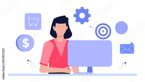 E-commerce manager optimizing pricing strategy flat vector illustration
