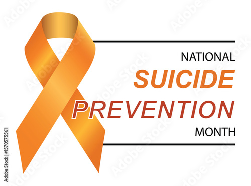 
National Suicide Prevention Month. Raising awareness of Suicide Prevention. Orange Awareness Ribbon on White Background. Realistic ribbon. Template design for Banner, social media, background