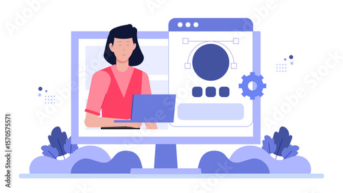 Remote worker syncing tasks across devices flat vector illustration