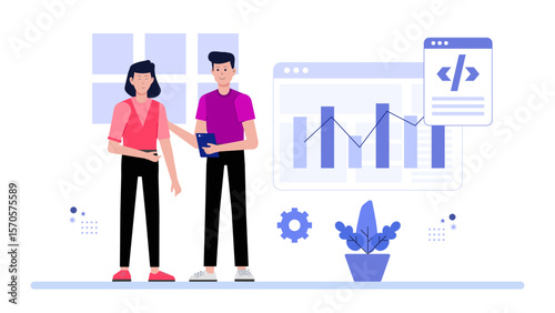 IT team auditing cloud infrastructure flat vector illustration