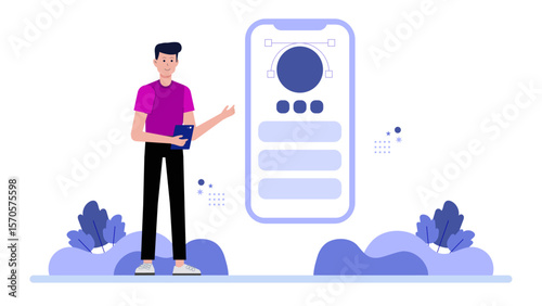 UX team reviewing user flow diagrams flat vector illustration