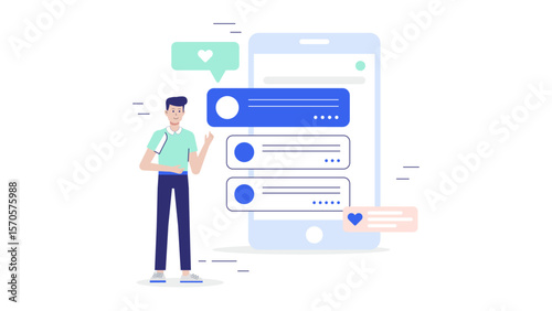 Business owner reviewing loyalty program flat vector illustration