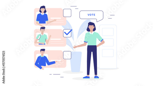 Employees voting on new company policies flat vector illustration