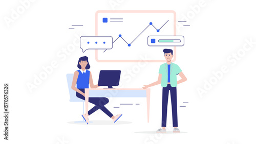 CEO sharing company vision with employees flat vector illustration