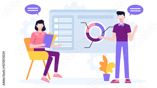 Startup founders planning market entry strategy flat vector illustration