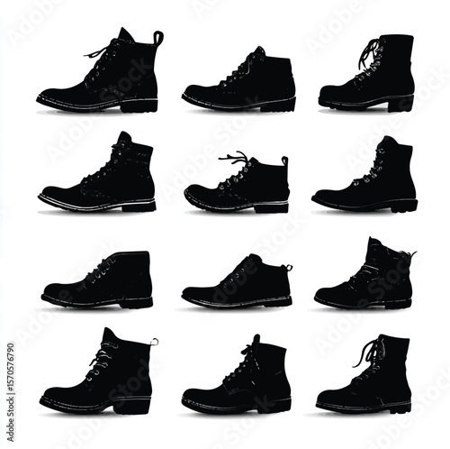 boot silhouette set, Black & White silhouette set