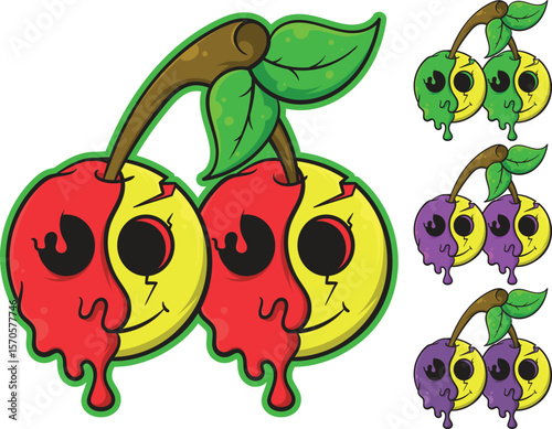 Melting Smile Cherry Fruit Illustration Vector