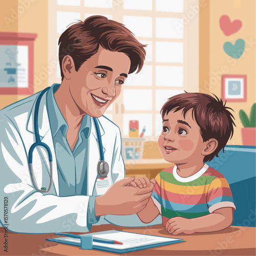 Pediatrician Comforting Young Patient During Medical Exam 
