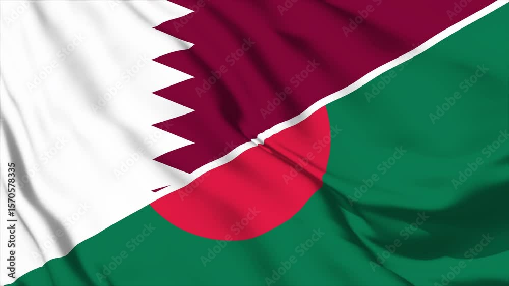waving merged flags animation of bangladesh and qatar