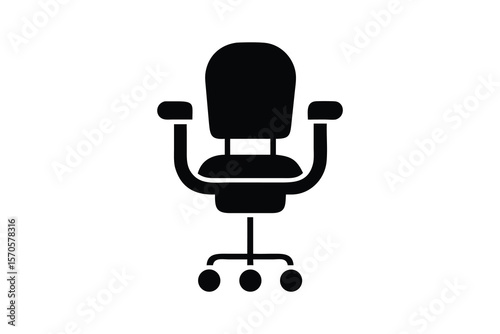 Simple black and white office chair icon. A solid black icon of an office chair.