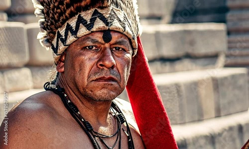 Aztec Warrior's Intense Gaze: Ancient Heritage and Cultural Pride